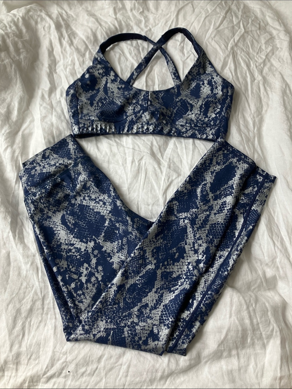 Snake-Print Navy Sports Bra & Legging Set